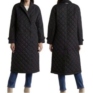 Rebecca Minkoff Double Breasted Quilted Long Black Coat